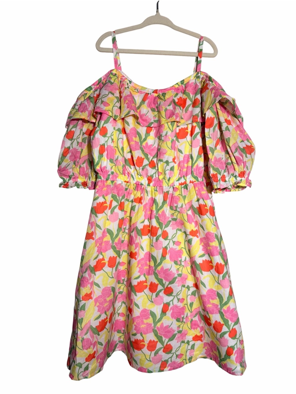 Janie and Jack Pink Floral Cold-Shoulder Dress with Red Accents